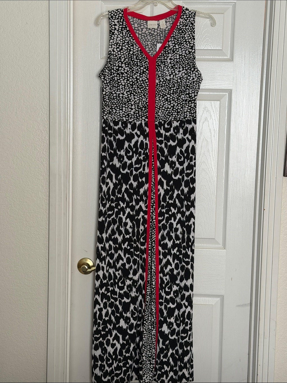 Chico's Black & White Printed Sleeveless Maxi with Hot Pink Trim